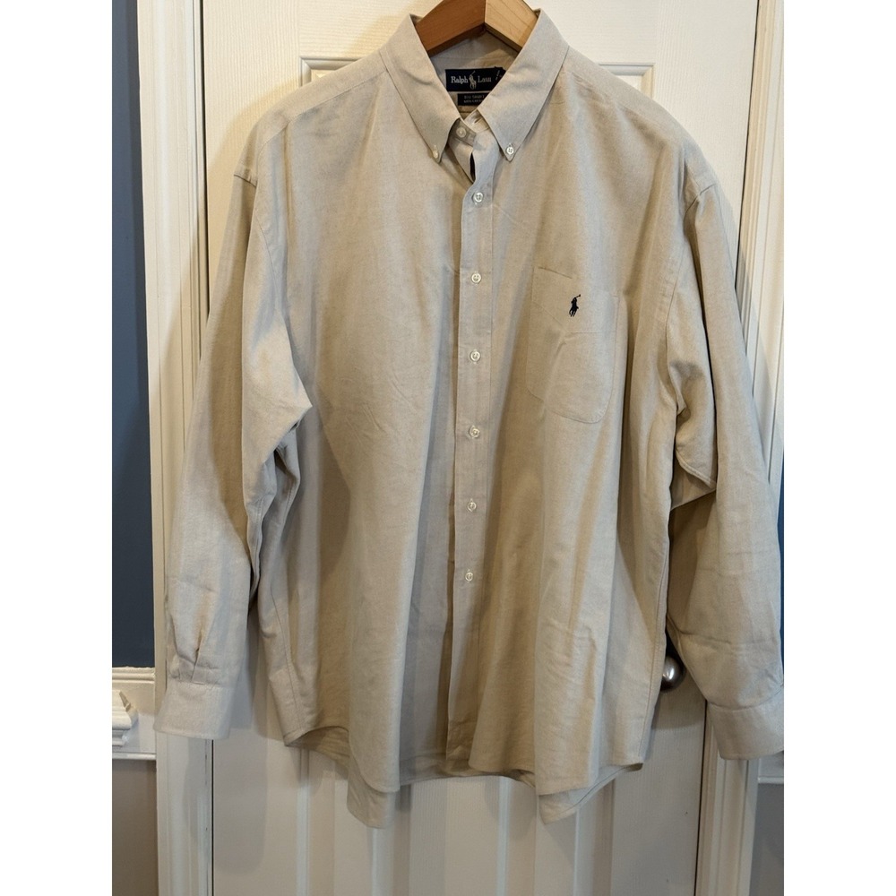 ralph lauren big shirt size xxl men Beige Pony Classic Preppy 100% Cotton Office